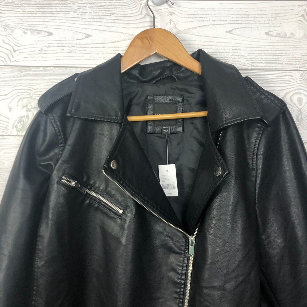 NWT Lane Bryant Women's 18/20 Faux Leather Moto Jacket Zip Front Black Long Slv - Picture 3 of 7